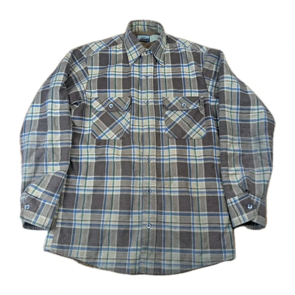 VTG Fieldmaster Plaid Flannel Mens Medium Tall Brown Lined Shacket Made In USA